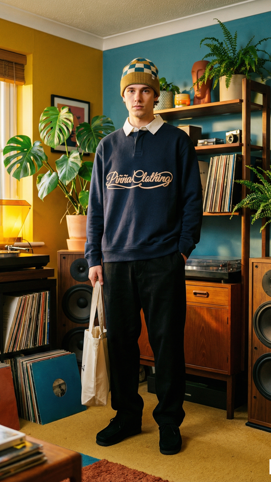 Script Polo Sweater - Navy