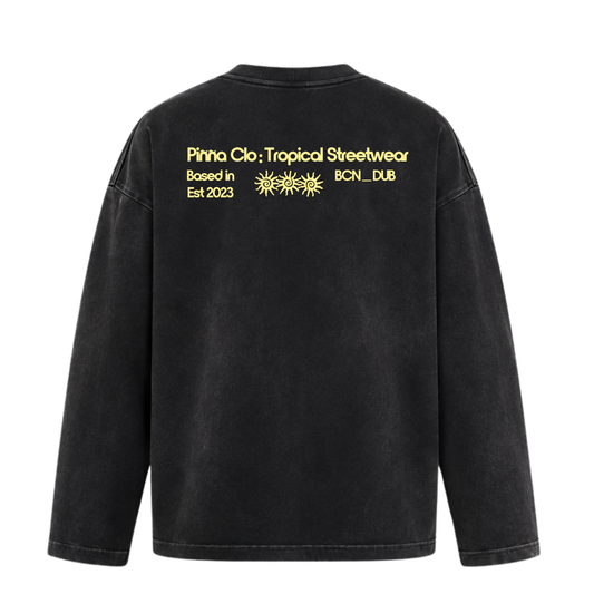 Ripped Pocket Long Sleeve Tee - Washed Black/Grey