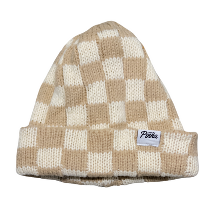 Piñña Checkered Beanie - Khaki & Beige