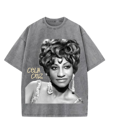 Celia Cruz Tee - Acid Wash Grey
