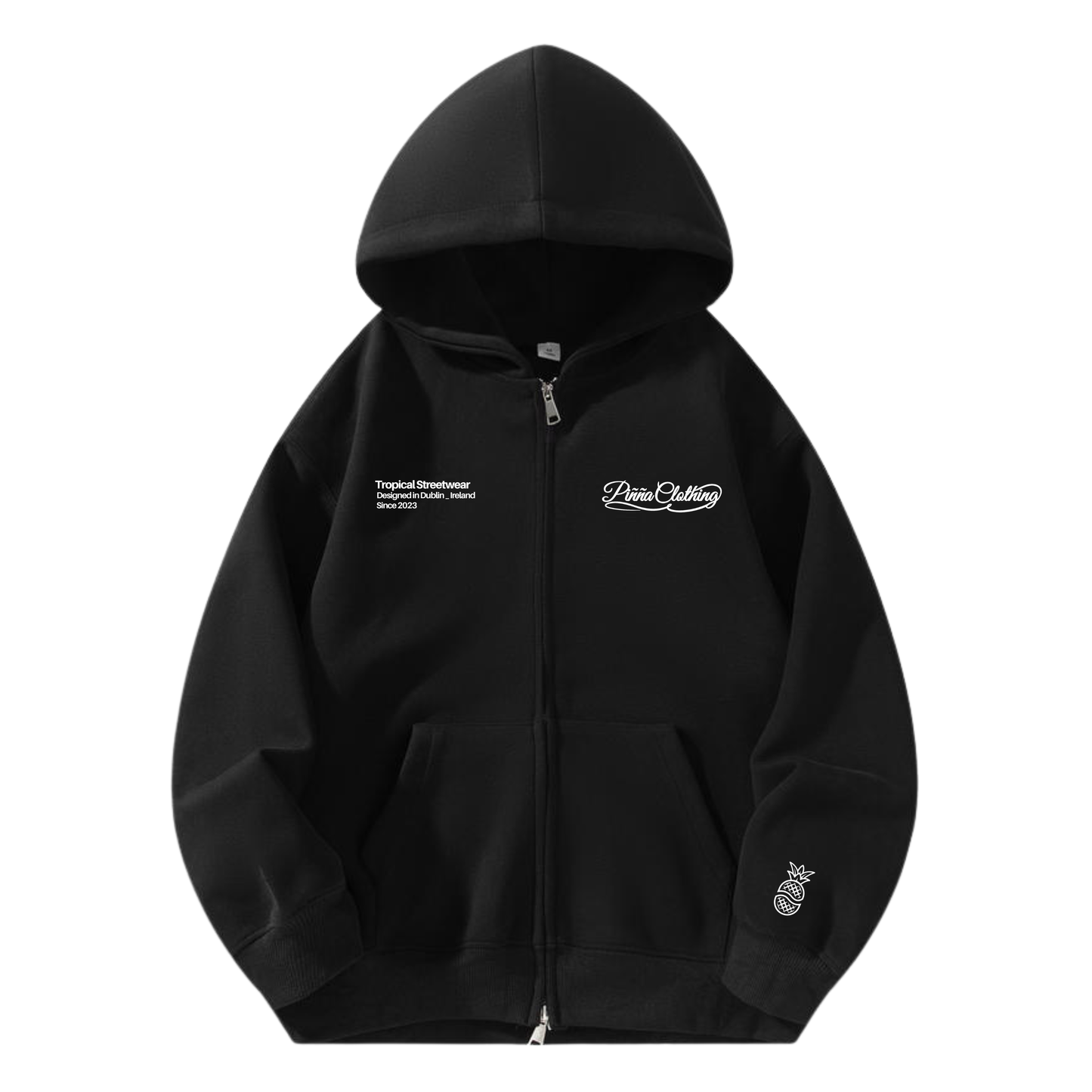 Script Hoodie - Double Zip - Black