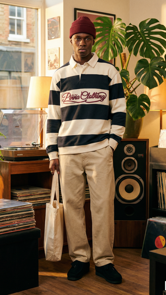 Script Rugby Polo- Offwhite / Navy