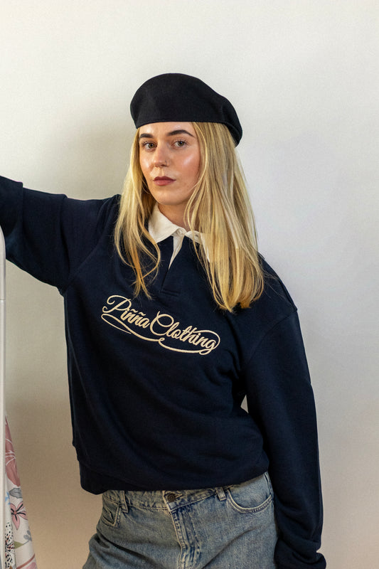 Script Polo Sweater - Navy