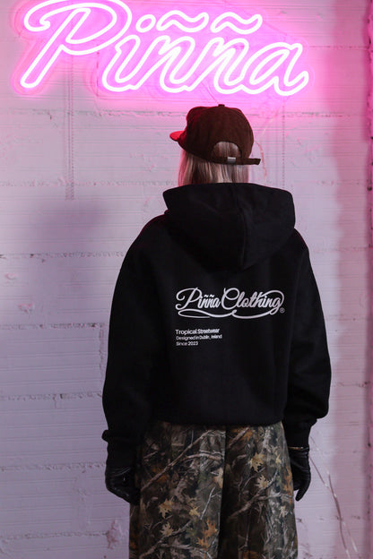 Script Hoodie - Double Zip - Black