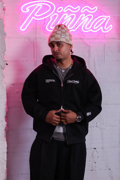 Script Hoodie - Double Zip - Black