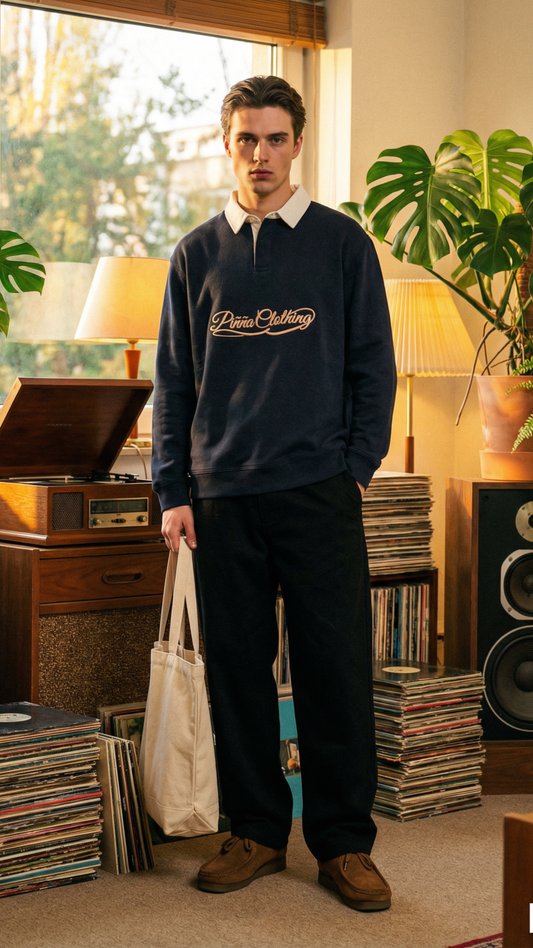 Script Polo Sweater - Navy